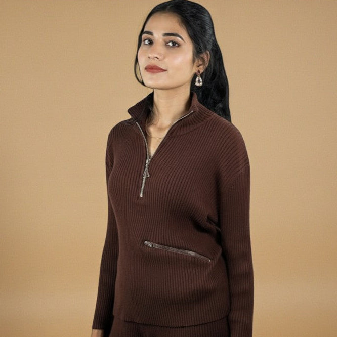 Chocolate Ribbed Knit Co-ord Set