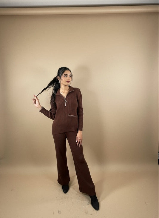 Chocolate Ribbed Knit Co-ord Set