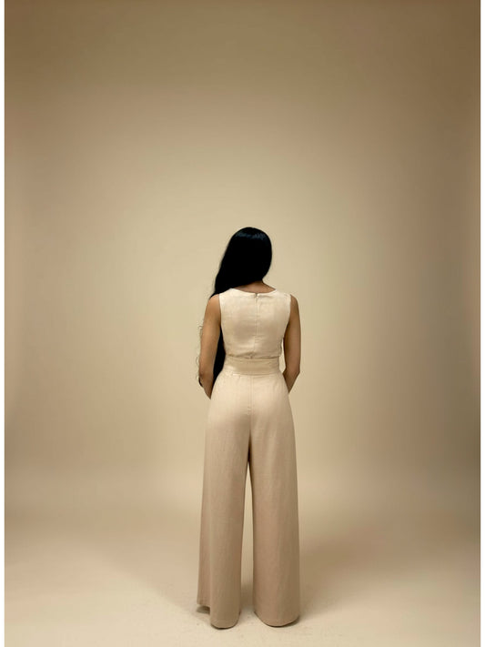 Wide-Leg Square-Neck Jumpsuit – Desert Beige